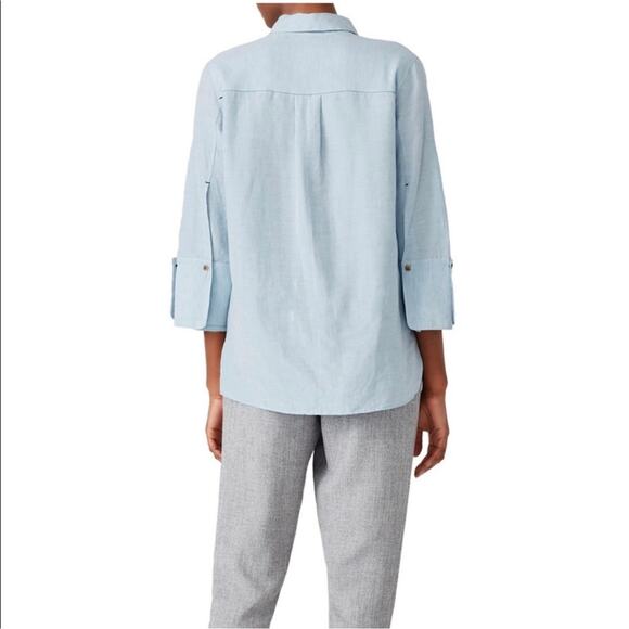 Halston Heritage Powder Blue Coastal Grandma Linen And Viscose Button Down Shirt - Picture 4 of 13